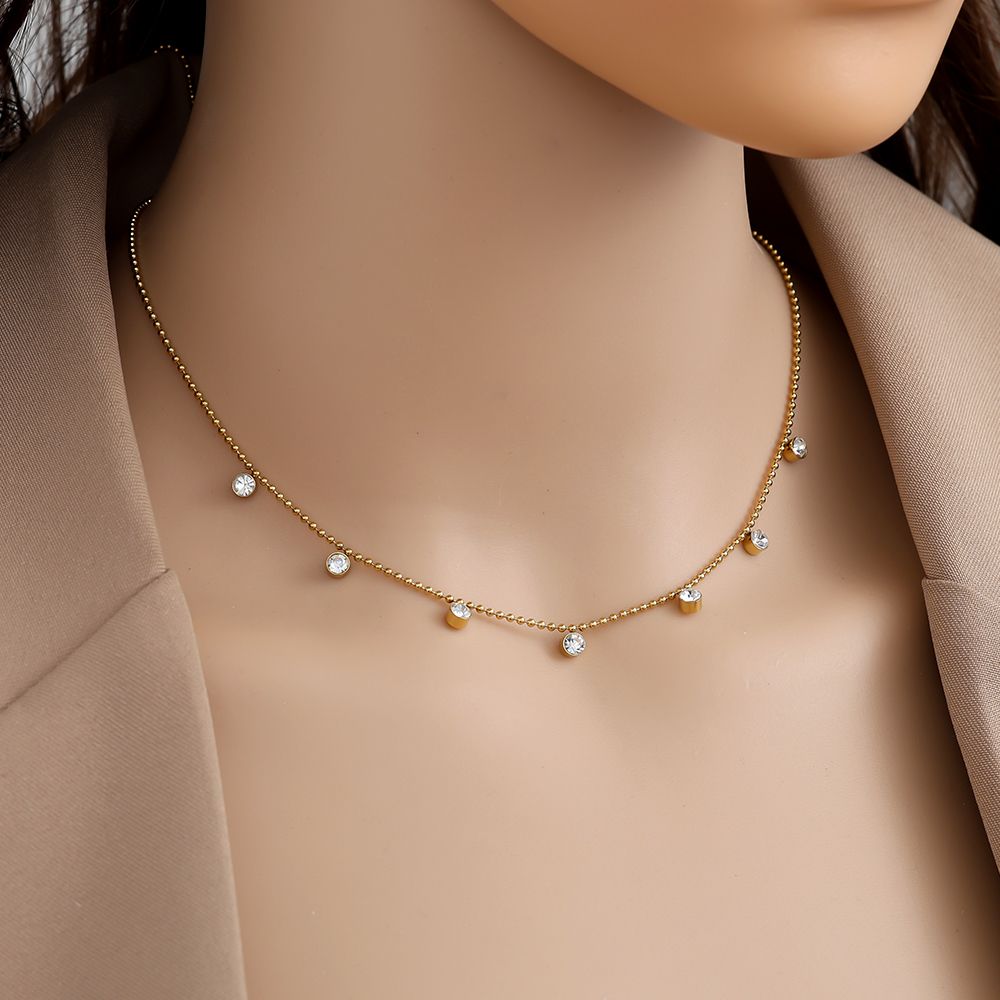 40cm Nice Diamond Dots Halskette 14K vergoldet