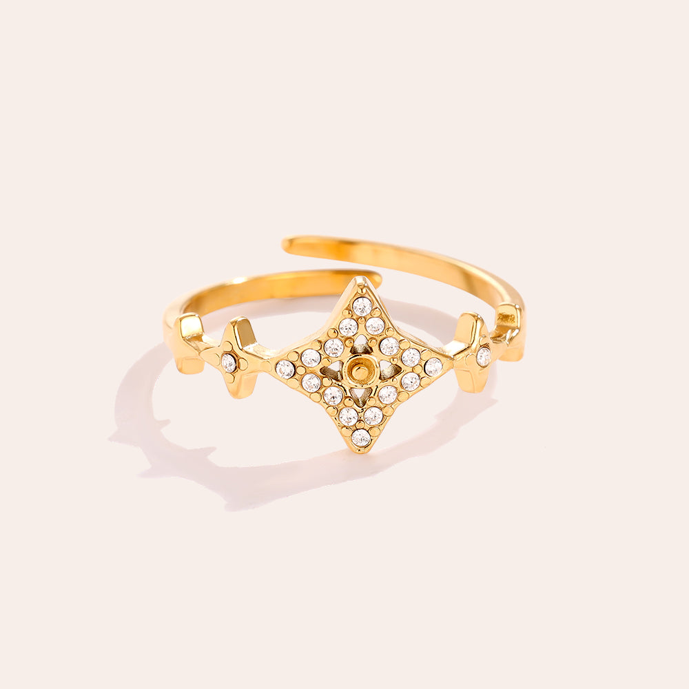 Nice Sharp Diamond Stars Ring 14K vergoldet