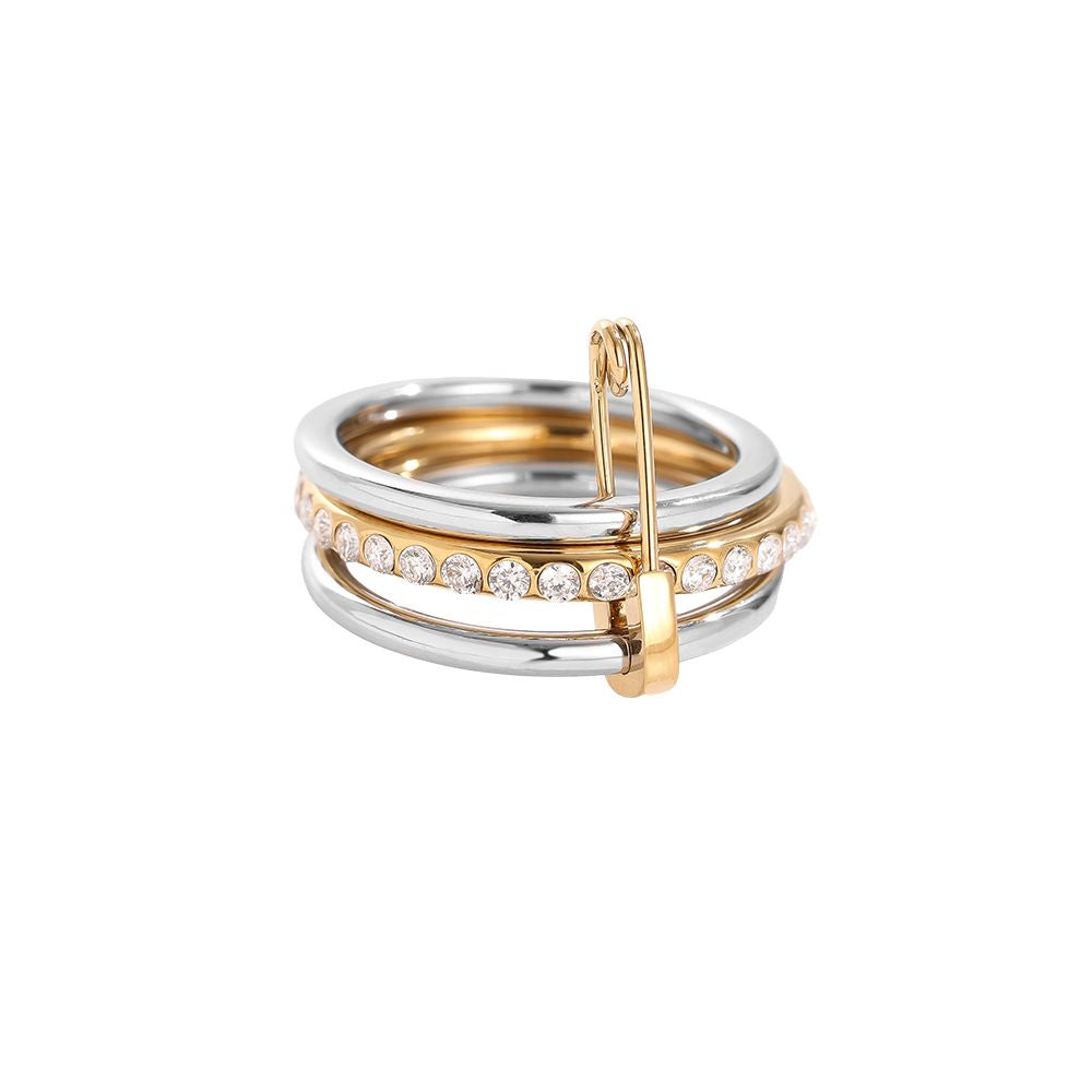Three Layer Gold And Silver Diamond Ring 14K vergoldet